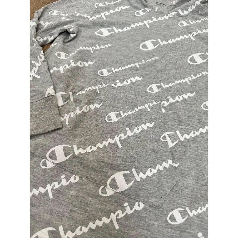 Champion Gray Logo Print Hoodie Size M